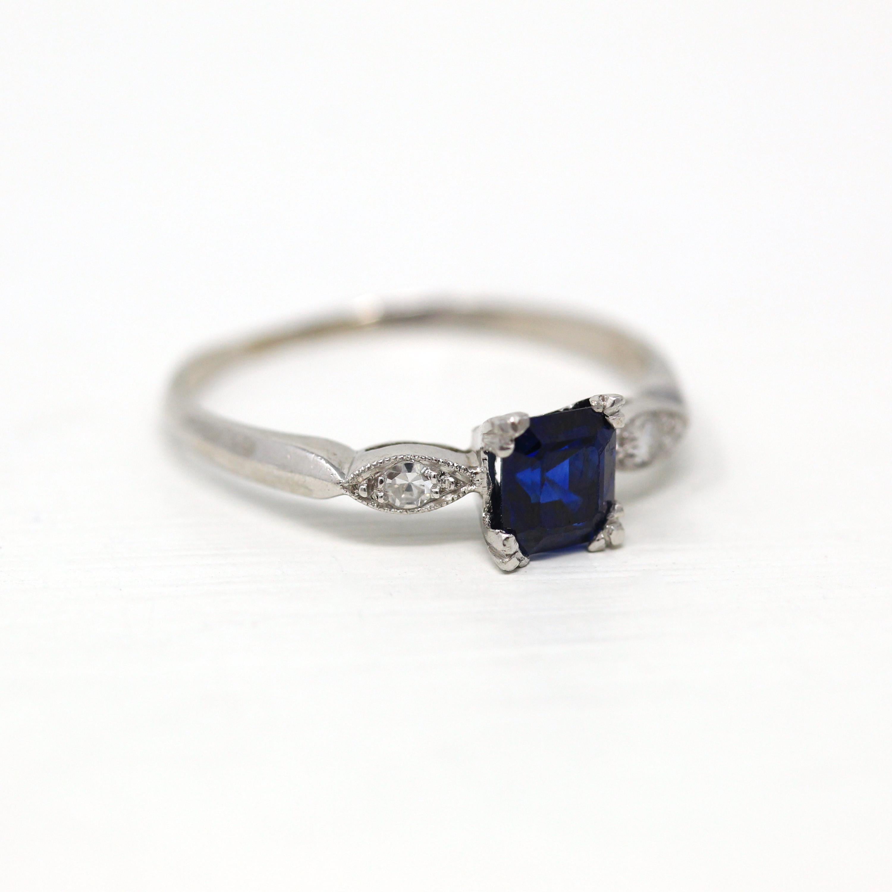 Vintage Sapphire Engagement Ring - Mid Century Platinum 1.05 ct Blue Gem Diamond Bridal Jewelry - Size 9 1950s Fine Colored Stone Report