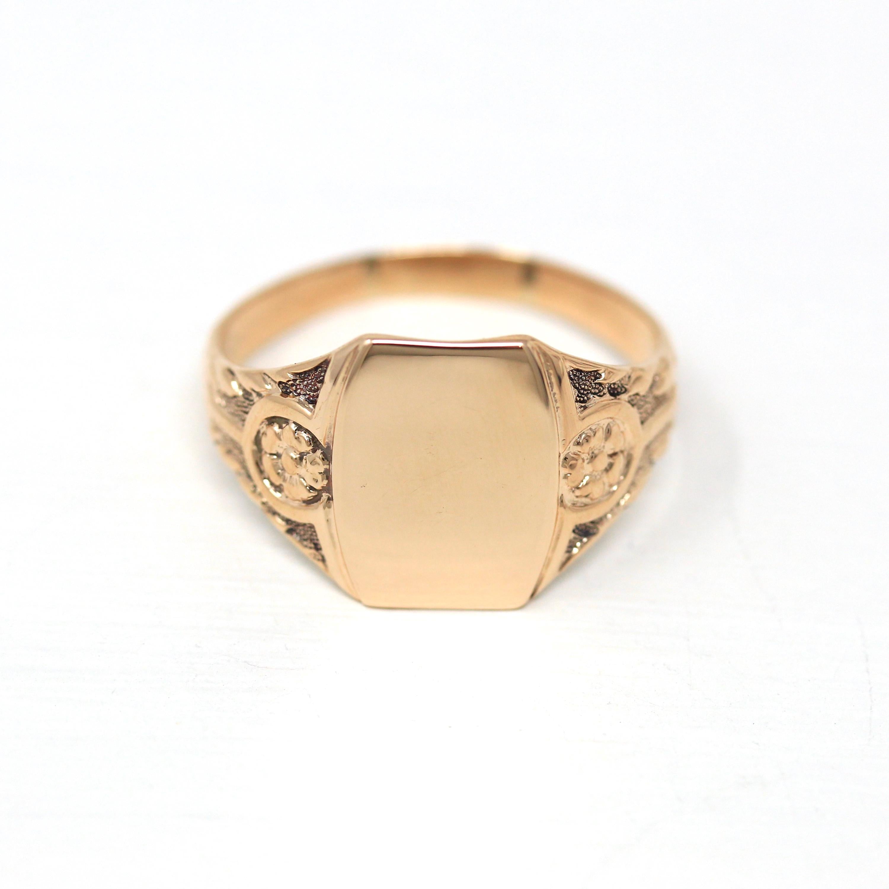 Blank Signet Ring - Edwardian 10k Yellow Gold Engrave Monogram Letters Initials Band - Antique Circa 1910s Size 12.75 Ostby Barton Jewelry