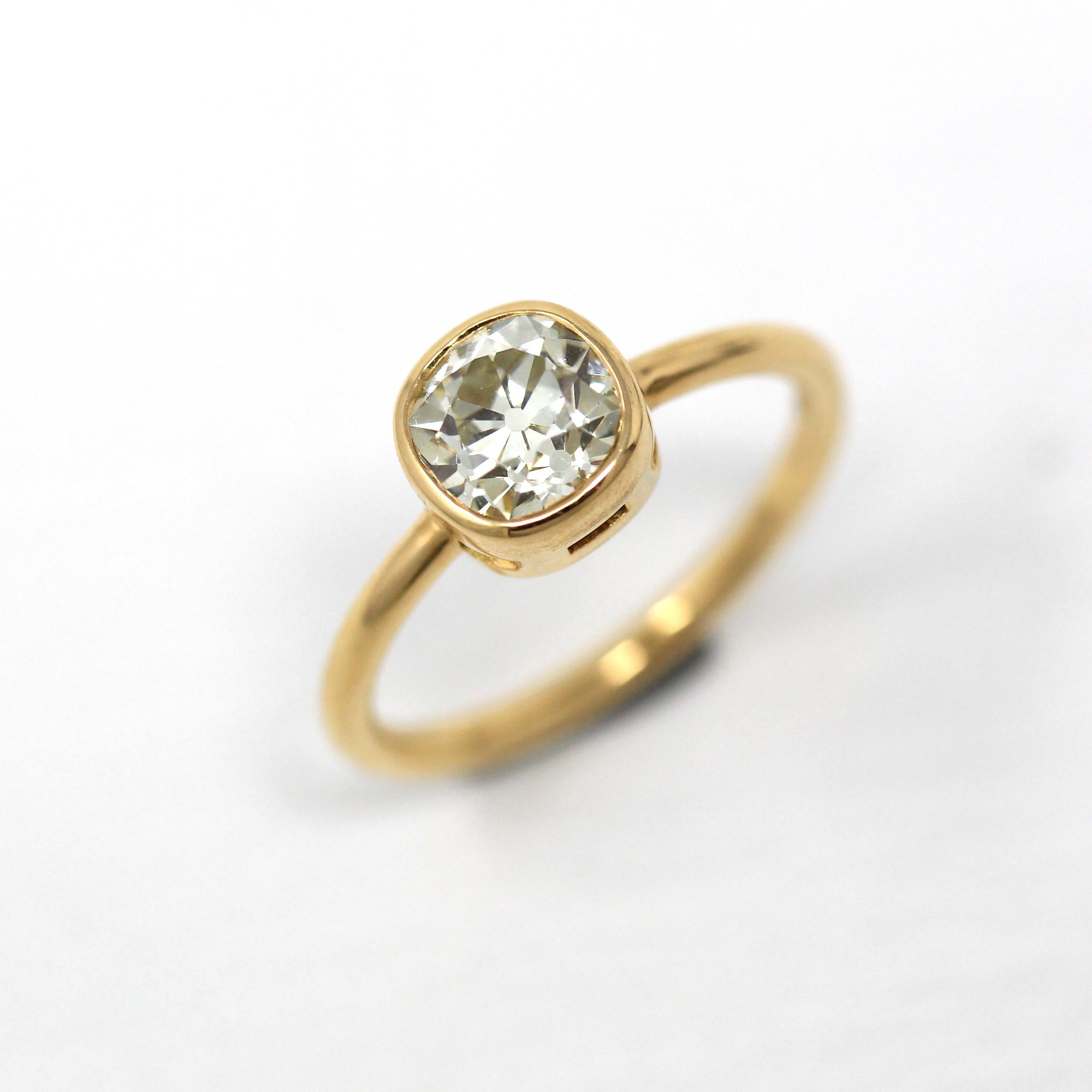 Antique 1.22 ct Old Mine Cut Diamond Engagement Ring - 18k Yellow Gold Bezel Set Vintage Cushion Cut Gem - Size 6.25 Fine Jewelry w/ Report