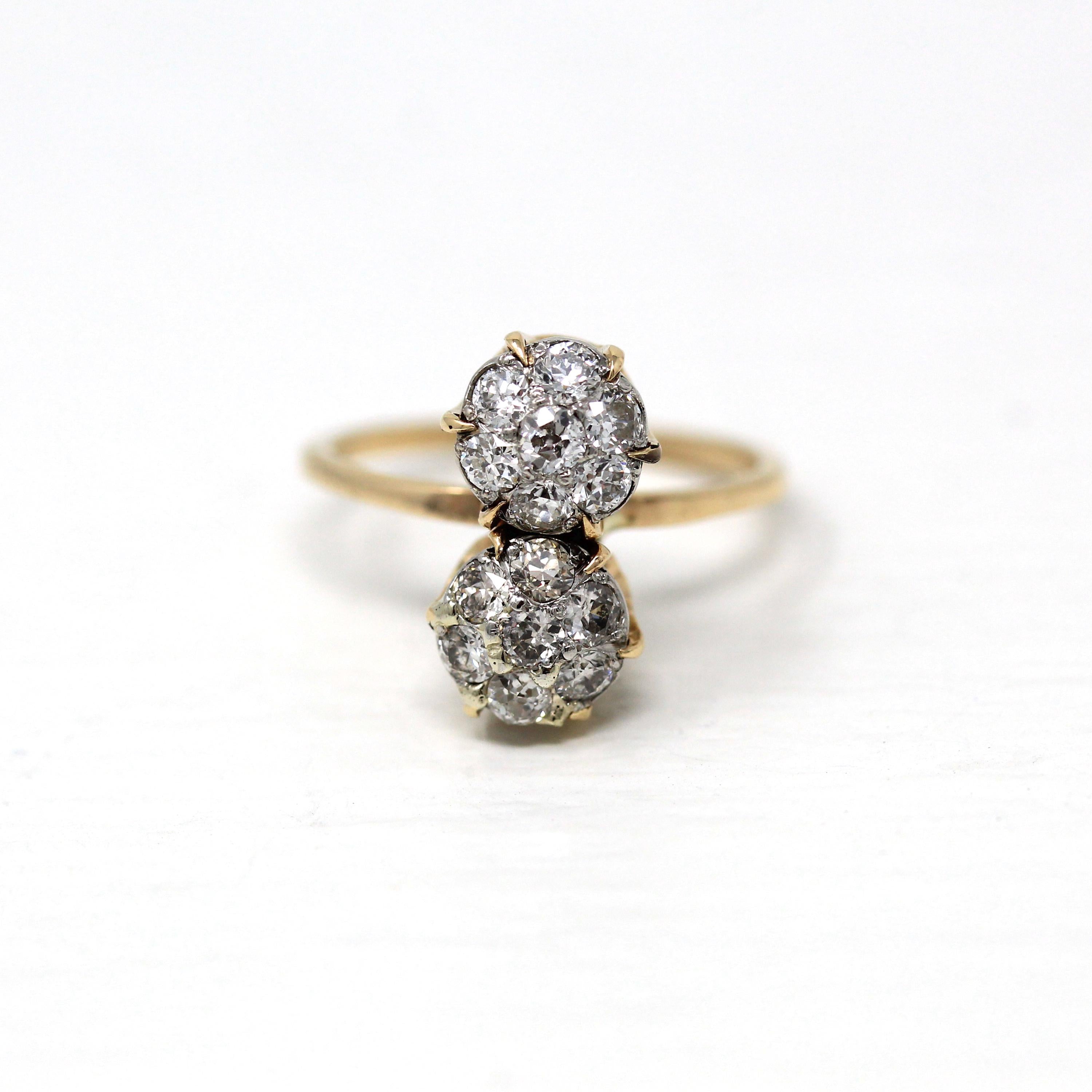 Antique Diamond Cluster Ring - Vintage 14k Yellow Gold Old Cut Genuine .56 ctw Diamond Halo - 1910s Size 4 Engagement Fine Cocktail Jewelry