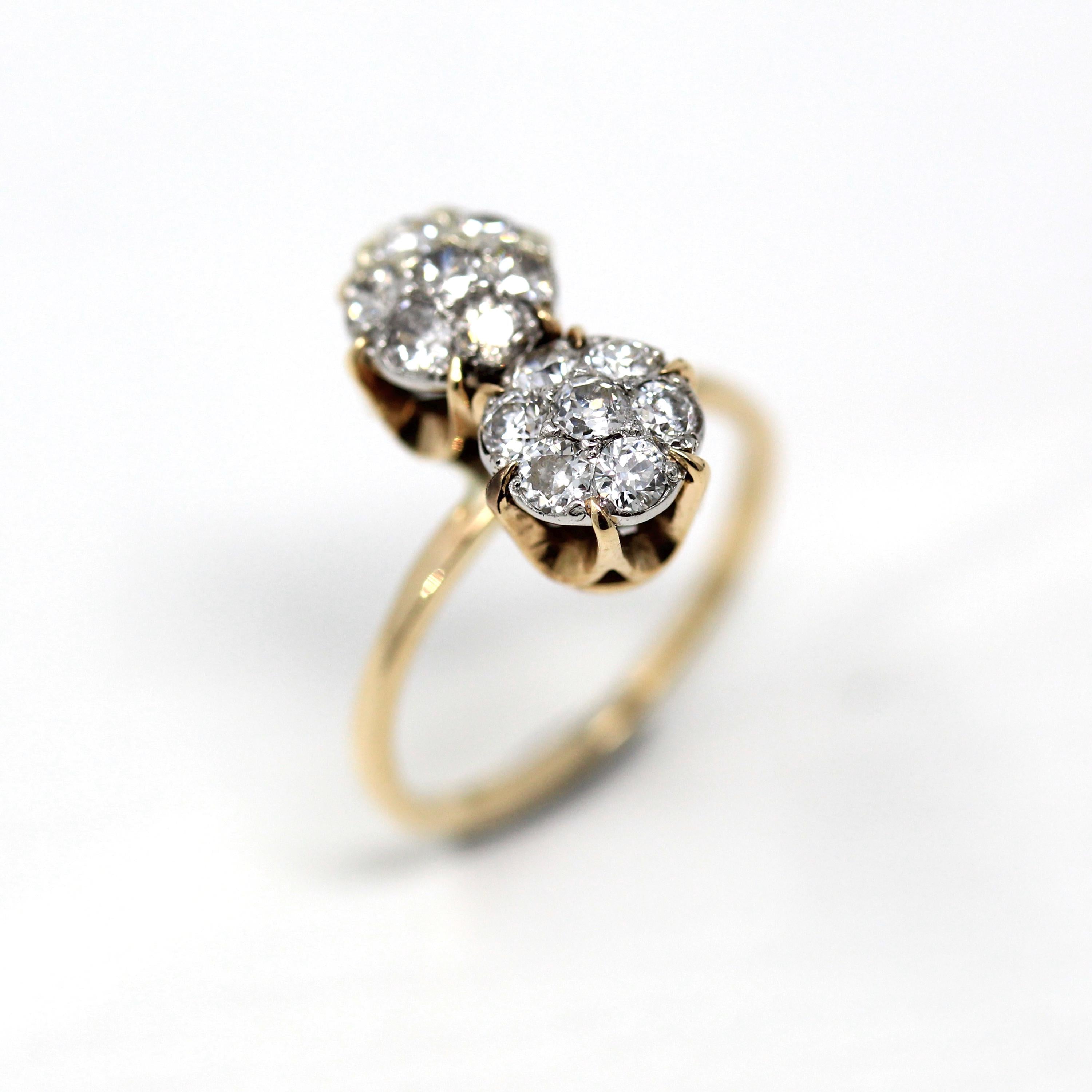 Antique Diamond Cluster Ring - Vintage 14k Yellow Gold Old Cut Genuine .56 ctw Diamond Halo - 1910s Size 4 Engagement Fine Cocktail Jewelry