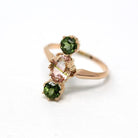 Pink & Green Tourmaline Ring - Modern Estate 18k Rose Gold Three Stone Ring - Size 6 3/4 Navette Cocktail Fine Jewelry w/ Qualitative Report