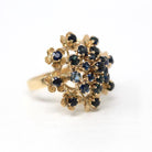 Thai Princess Ring - Retro 10k Yellow Gold Genuine Blue Sapphire Flower Faceted Gems - Vintage Circa 1960s Size 6.5 Statement Fine Jewelry