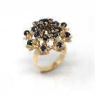 Thai Princess Ring - Retro 10k Yellow Gold Genuine Blue Sapphire Flower Faceted Gems - Vintage Circa 1960s Size 6.5 Statement Fine Jewelry