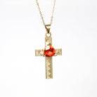 Created Orange Sapphire Cross Necklace - Modern 14k Yellow Gold Trilliant Cut Orange Pendant Charm - Estate Religious Faith Fine Jewelry