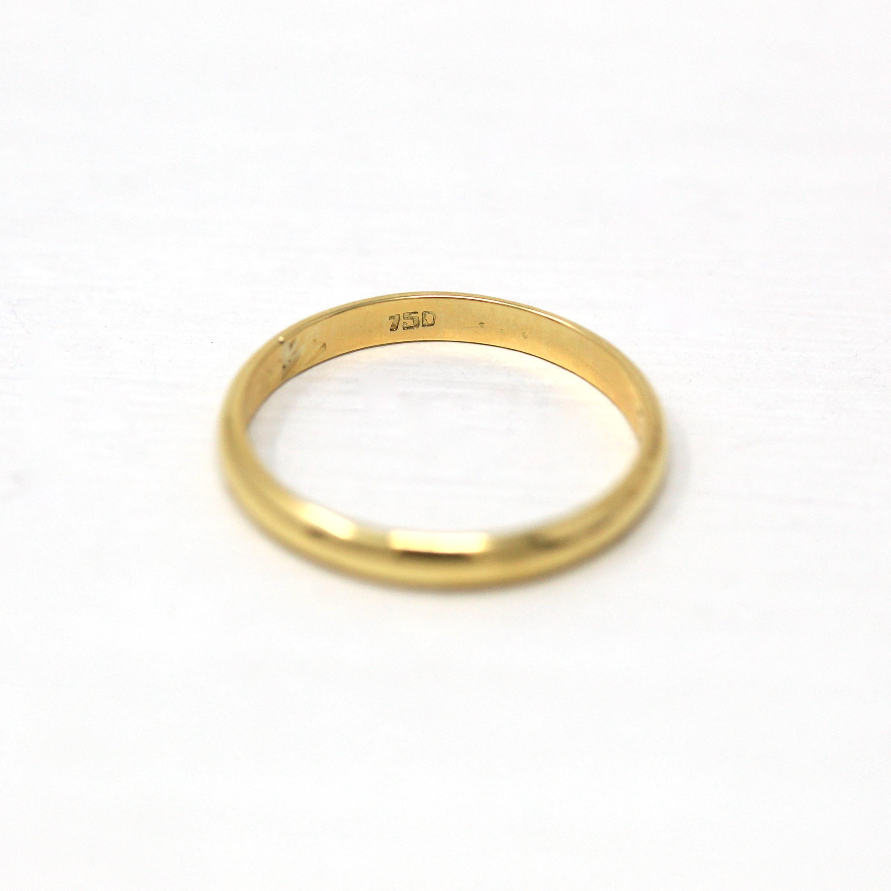 Estate Wedding Band - Vintage 750 18k Yellow Gold Unadorned Simple Plain Ring - Dated "21-07-83" Size 4 3/4 Engraved Letters Fine Jewelry