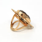 Smoky Quartz Ring - Retro 12k Gold Filled Oval Faceted 23.65 CT Gem - Vintage Circa 1970s Era Size 4 Adjustable Statement Cocktail Jewelry