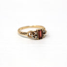 Genuine Garnet Ring - Edwardian 10k Yellow Gold Rectangular Faceted Seed Pearls - Antique Circa 1900s Era Size 3 1/4 Dainty Fine WWW Jewelry