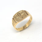 Letters "RS" Ring - Mid Century 14k Yellow Gold Engraved Initials Signet - Vintage Dated 1952 Statement Size 7 1/2 Fine 50s Flower Jewelry