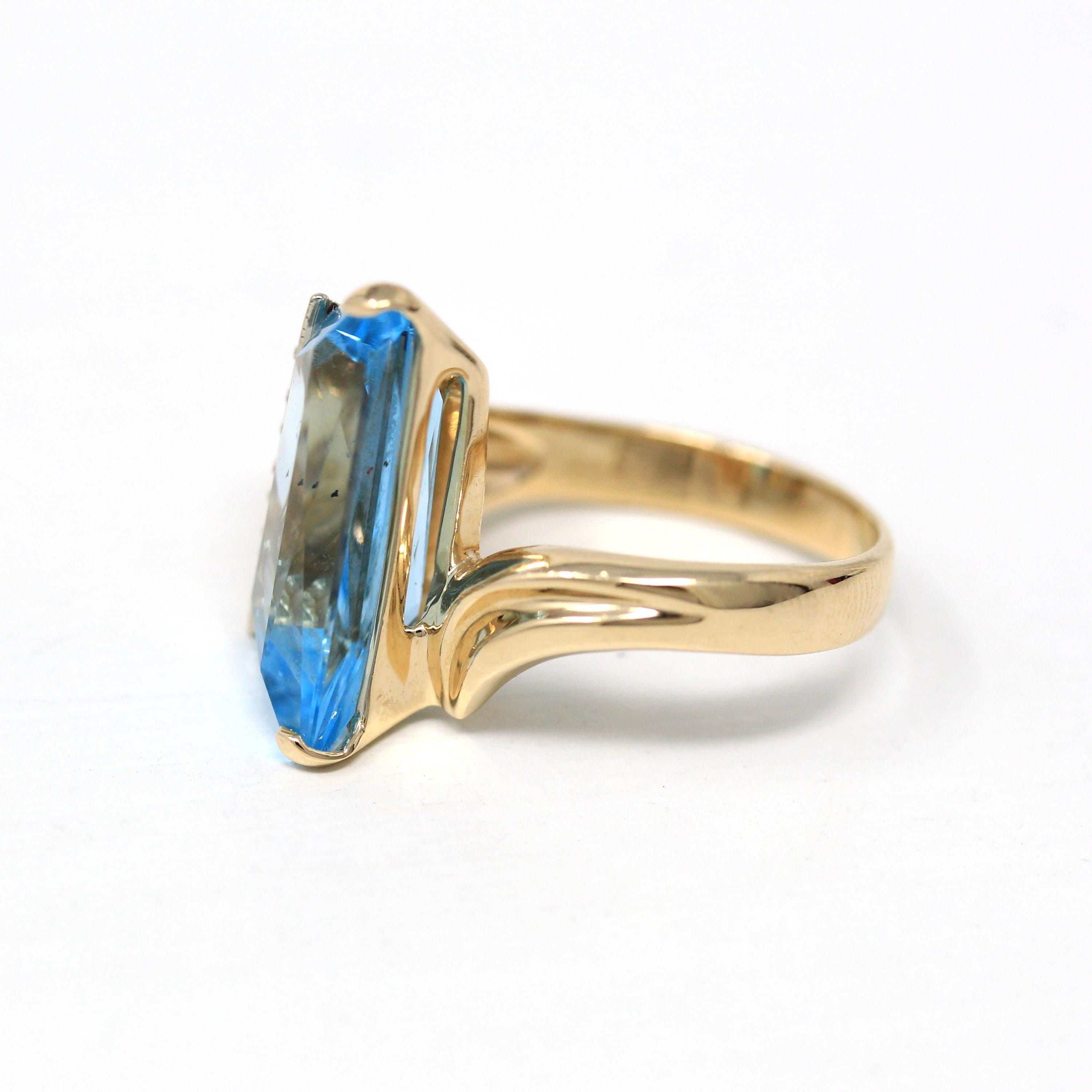 Topaz & Diamond Ring - Estate 14k Yellow Gold Genuine Gem Statement - Modern Circa 1990s Era Size 6 Signed Strell Strellman's Fine Jewelry