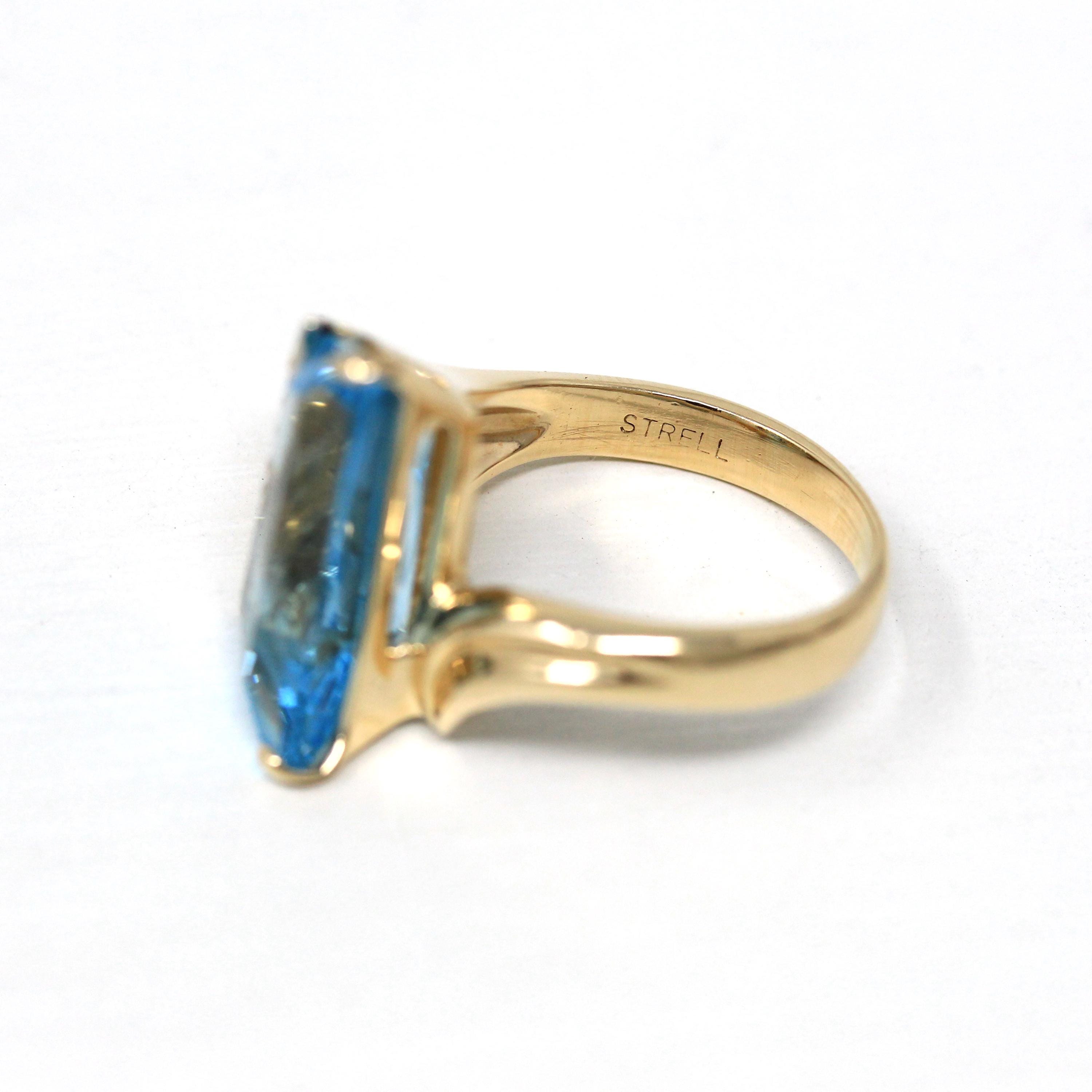 Topaz & Diamond Ring - Estate 14k Yellow Gold Genuine Gem Statement - Modern Circa 1990s Era Size 6 Signed Strell Strellman's Fine Jewelry