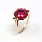 Created Ruby Ring - Retro 10k Yellow Gold Round Faceted 8.02 CT Red Stone - Vintage Circa 1960s Era Size 7 1/4 July Birthstone Fine Jewelry