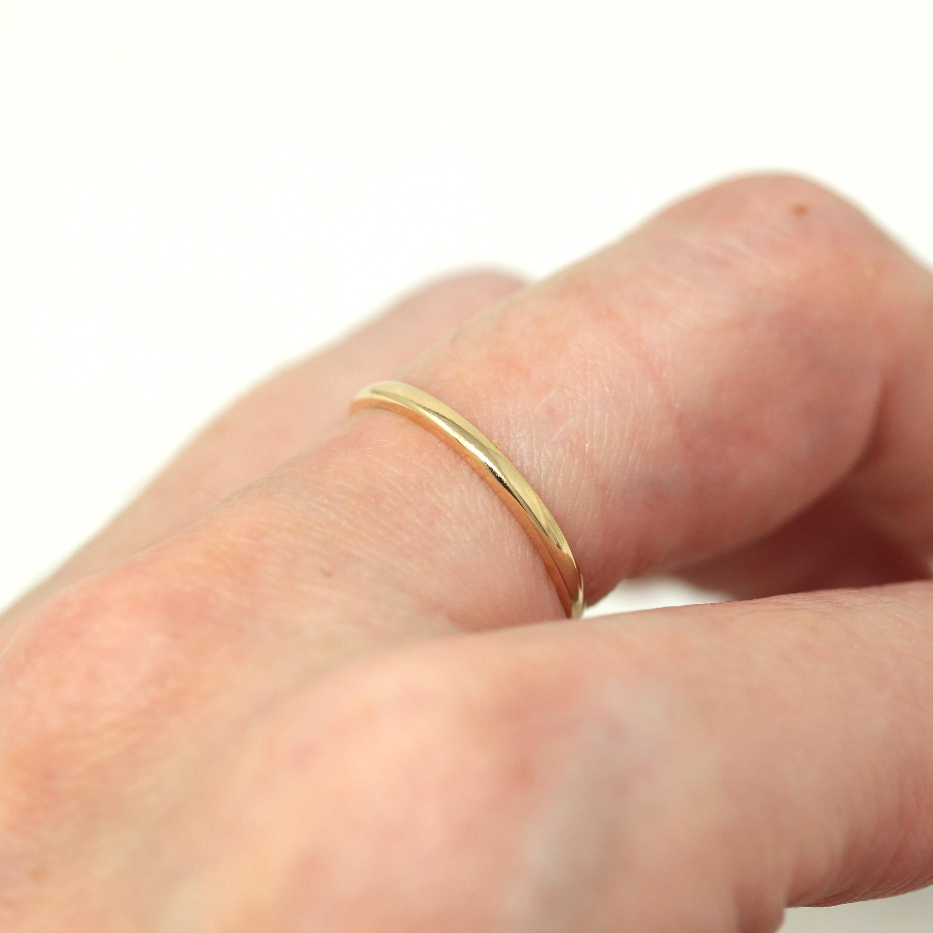 Vintage Wedding Band - 14k Yellow Gold Plain Simple Unadorned Minimal Unisex Ring - Retro Size 6 Stacking Women's Bridal Fine Jewelry