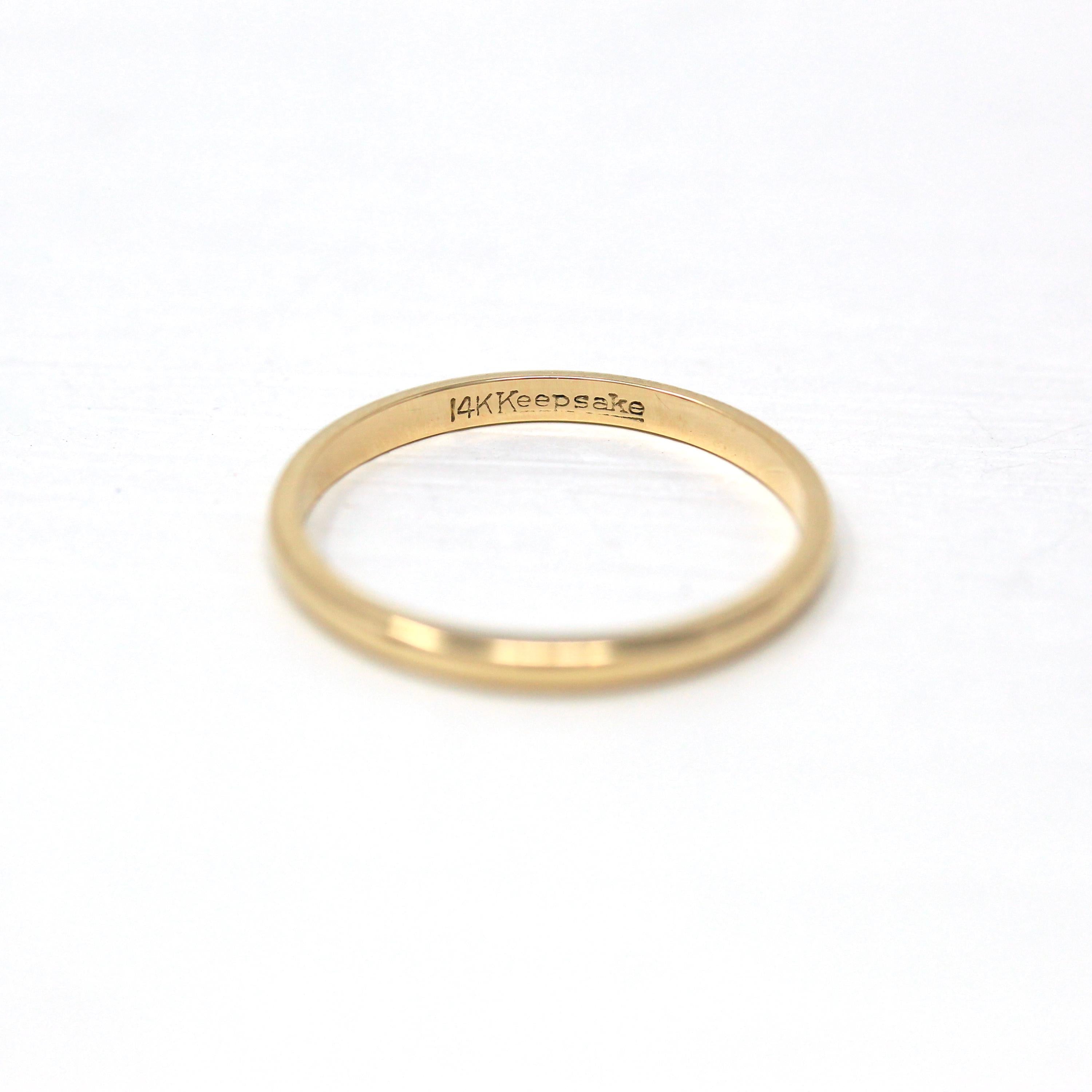 Vintage Wedding Band - 14k Yellow Gold Plain Simple Unadorned Minimal Unisex Ring - Retro Size 6 Stacking Women's Bridal Fine Jewelry