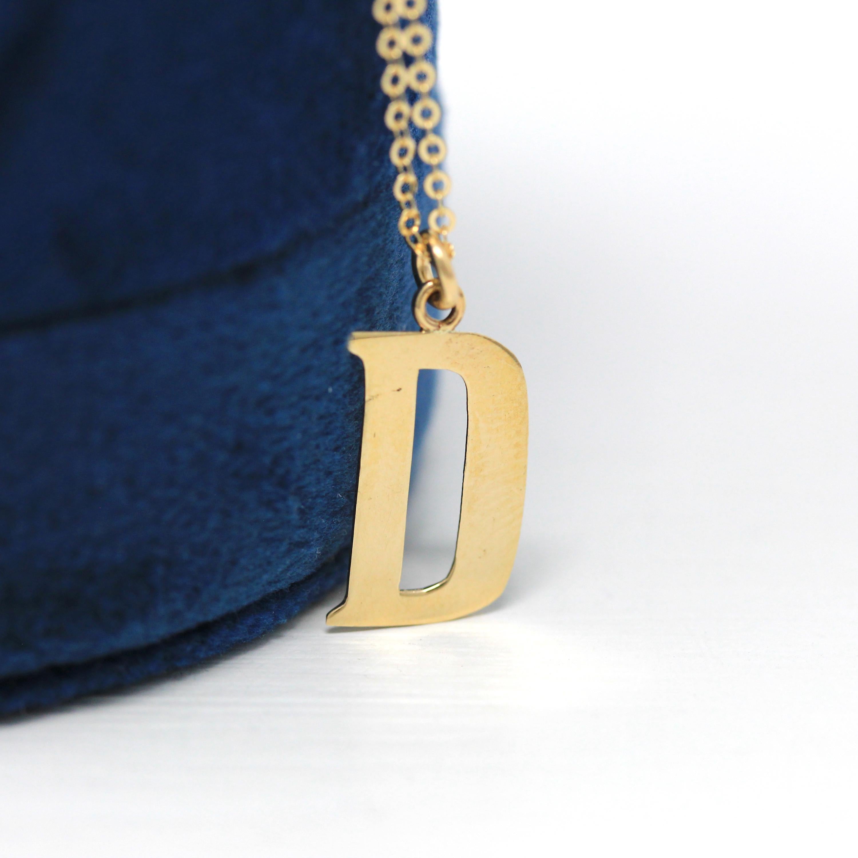 Letter "D" Charm - Modern 10k Yellow Gold Figural Initial Pendant Necklace - Estate Circa 2000s Era Personalized Statement Fine Y2K Jewelry