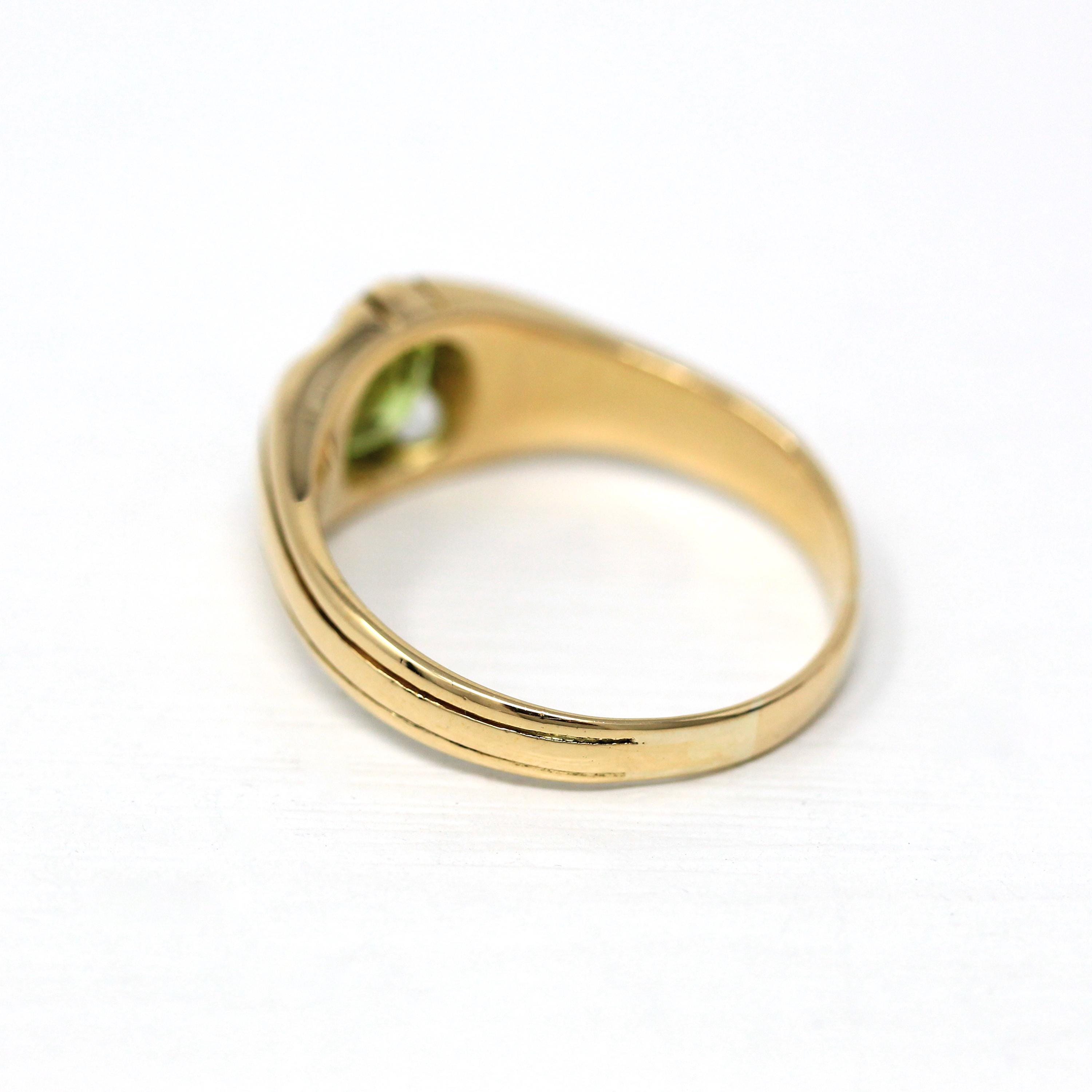 Genuine Peridot Ring - Edwardian 18k Yellow Gold 1.24 CT Green Gemstone - Antique Circa 1910s Era Size 10 1/4 August Birthstone Fine Jewelry