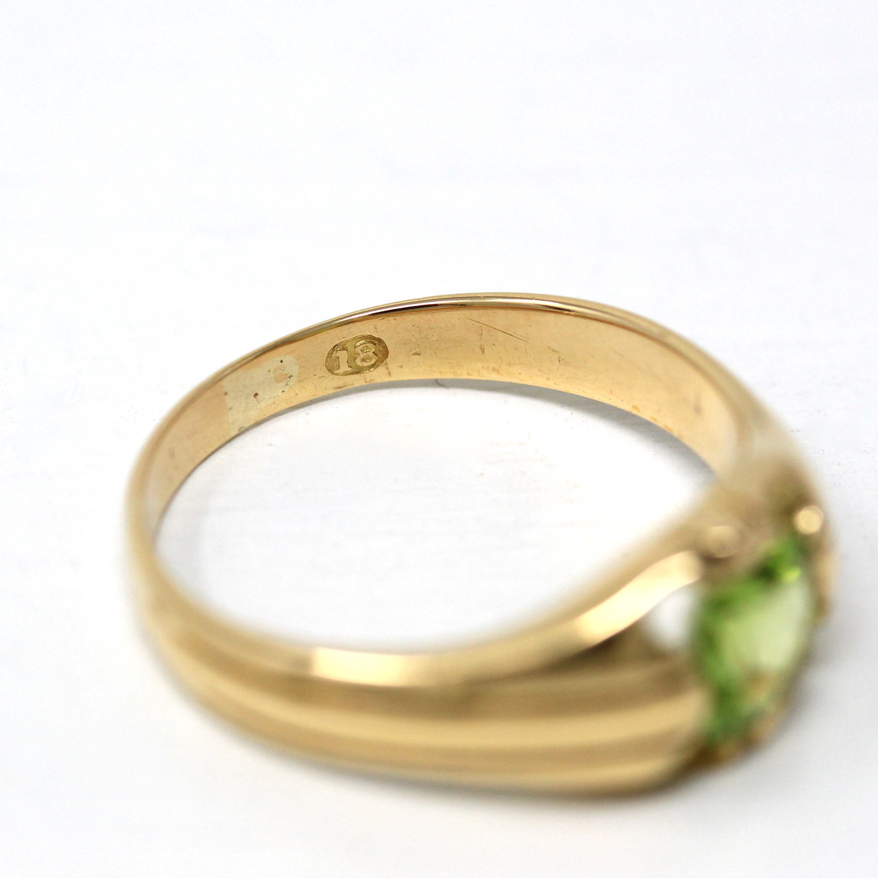 Genuine Peridot Ring - Edwardian 18k Yellow Gold 1.24 CT Green Gemstone - Antique Circa 1910s Era Size 10 1/4 August Birthstone Fine Jewelry