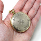 Antique Watch Locket - Victorian Gold Filled Case Engine Turned Flower Pendant Pocket Fob - Circa 1890s Era Quad Fashion Accessory Jewelry