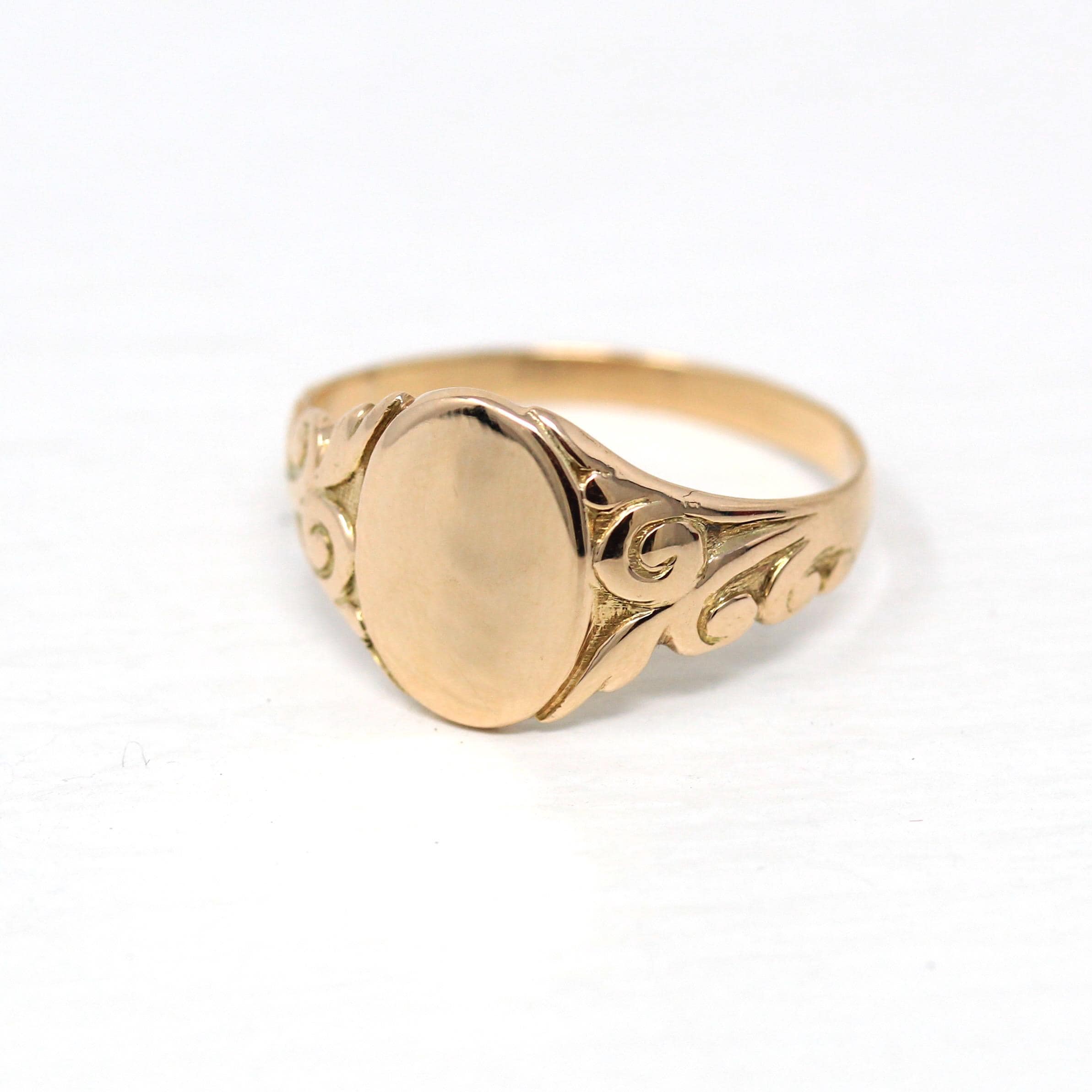 Blank Signet Ring - Edwardian 10k Yellow Gold Blank Engrave Initials - Antique Circa 1900s Size 10.75 Personalize Monogram Fine Jewelry