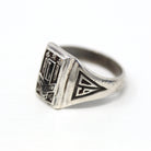 Vintage Class Ring - Retro Sterling Silver Lancaster Twp Jr High - Dated 1960 Size 8 1/4 Black Enamel Letter "L" Pennsylvania School Jewelry