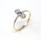 Antique Edwardian Ring - Vintage 18k Gold & Platinum Old European Cut Diamonds Genuine Blue Sapphire - 1910s Size 10.5 Fine Jewelry Report