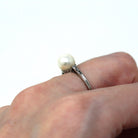 Cultured Pearl Ring - Art Deco Era Platinum Genuine 7.5 White Gem - Antique Circa 1920s Size 6 1/2 Fine Vintage Solitaire Diamonds Jewelry