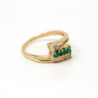 Emerald & Diamond Ring - Estate 10k Yellow Gold Round Green Gem Bypass Statement - Modern Circa 2000s Gemstone Size 6 1/4 Fine Jewelry