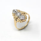 Vintage Shield Ring - Retro 14k Yellow & White Gold .10 CTW Diamonds Gems - Vintage Circa 1940s Era Size 3 1/4 Statement Filigree Jewelry