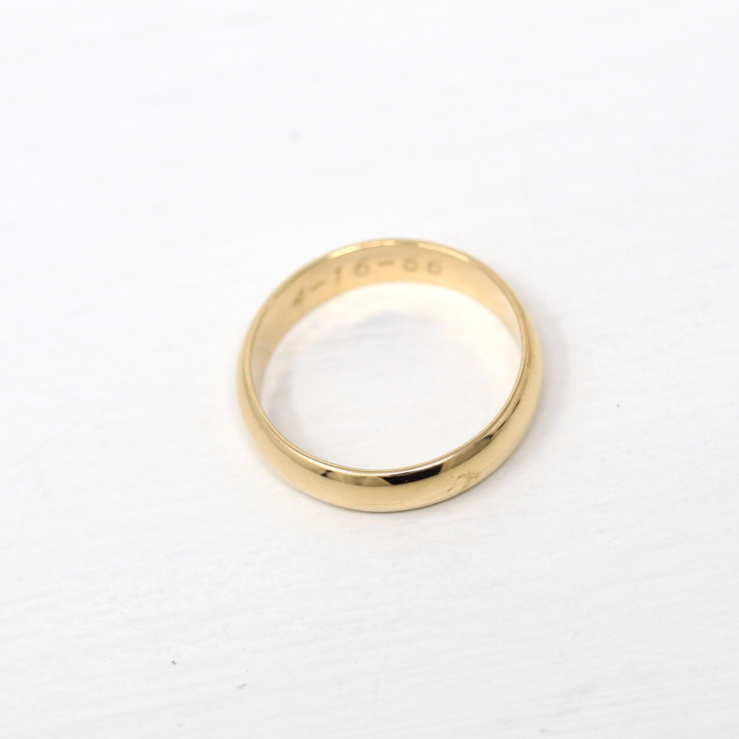 Vintage Wedding Band - Retro 14k Yellow Gold Unadorned 5 mm Ring - Circa 1960s Era Size 10 1/4 Stacking Fine Men's Dason Dated 1966 Jewelry