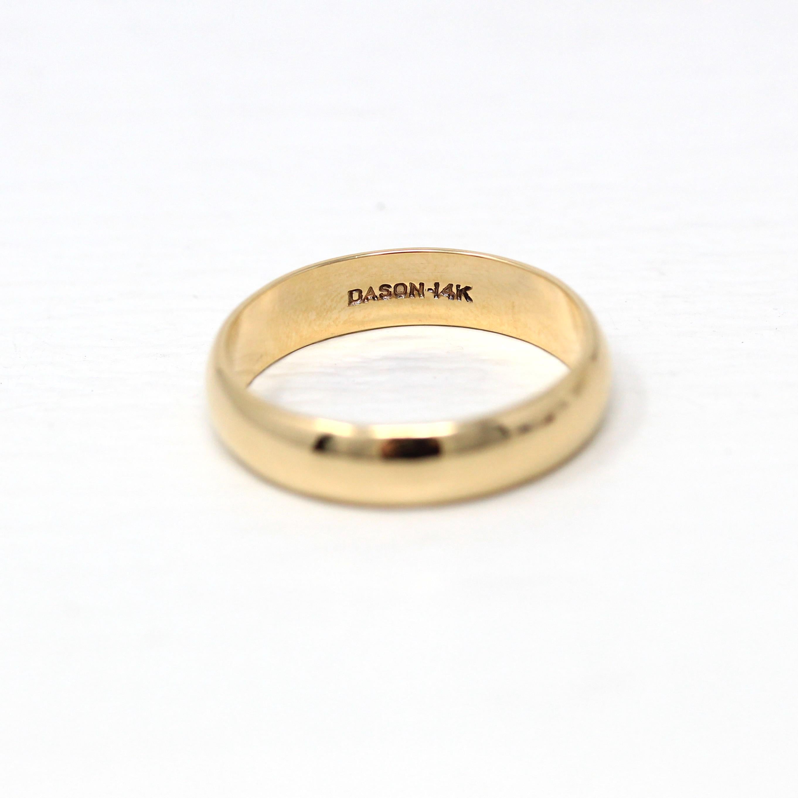 Vintage Wedding Band - Retro 14k Yellow Gold Unadorned 5 mm Ring - Circa 1960s Era Size 10 1/4 Stacking Fine Men's Dason Dated 1966 Jewelry