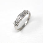 Mid Century Band - Vintage 14k White Gold .07 CTW Genuine Seven Diamonds Ring - Circa 1950s Era Size 5 1/2 Bridal Wedding Heart 50s Jewelry