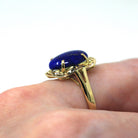 Lapis Lazuli Ring - Estate 14k Yellow Gold Genuine Cabochon Cut 3.76 CT Blue Gold Gem - 1990s Size 7 1/4 Statement Fine Open Metal Jewelry