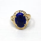 Lapis Lazuli Ring - Estate 14k Yellow Gold Genuine Cabochon Cut 3.76 CT Blue Gold Gem - 1990s Size 7 1/4 Statement Fine Open Metal Jewelry