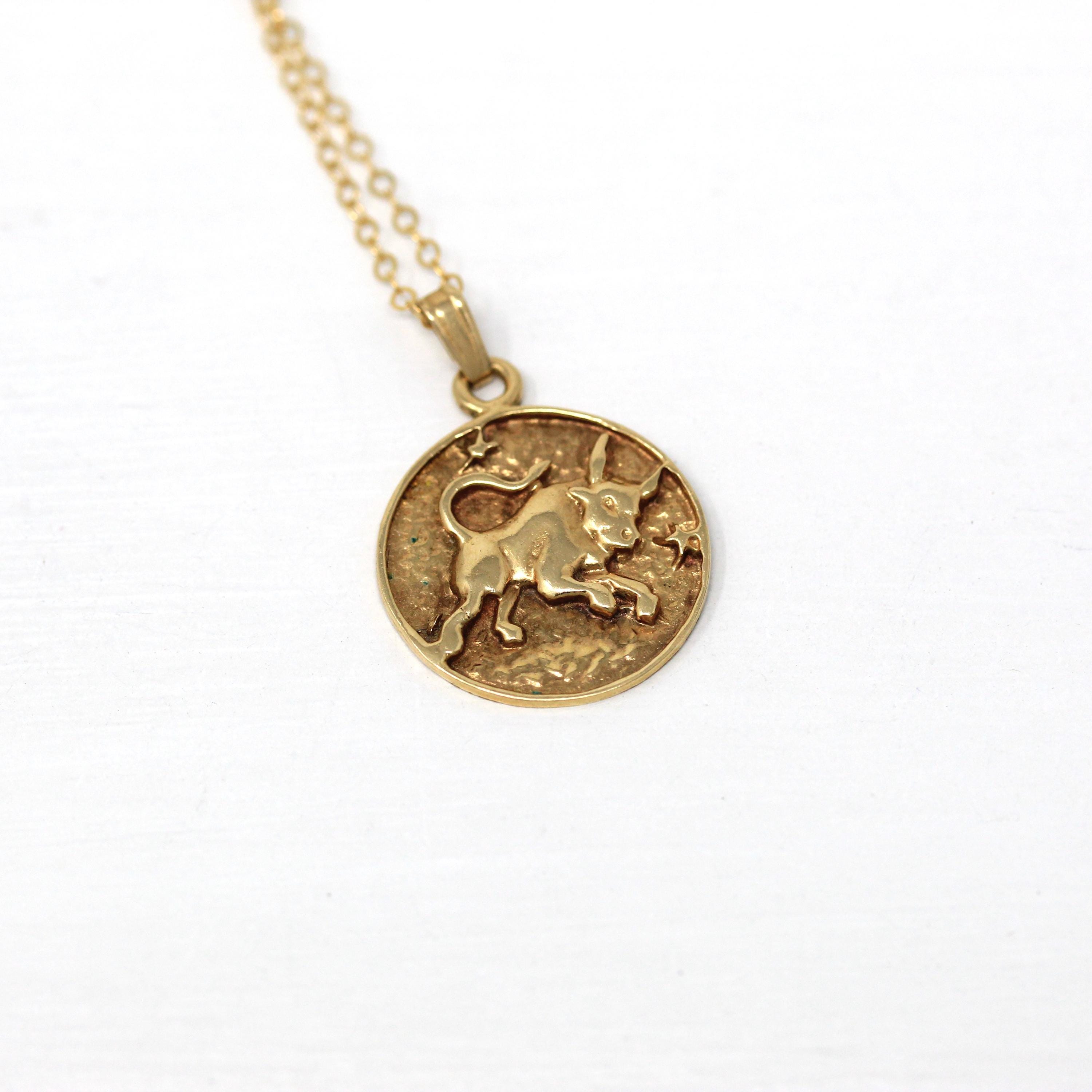 Vintage Taurus Charm - Retro 14k Yellow Gold Bull Astrological Sign Necklace Pendant - Circa 1970s Zodiac Celestial Earth Element Jewelry