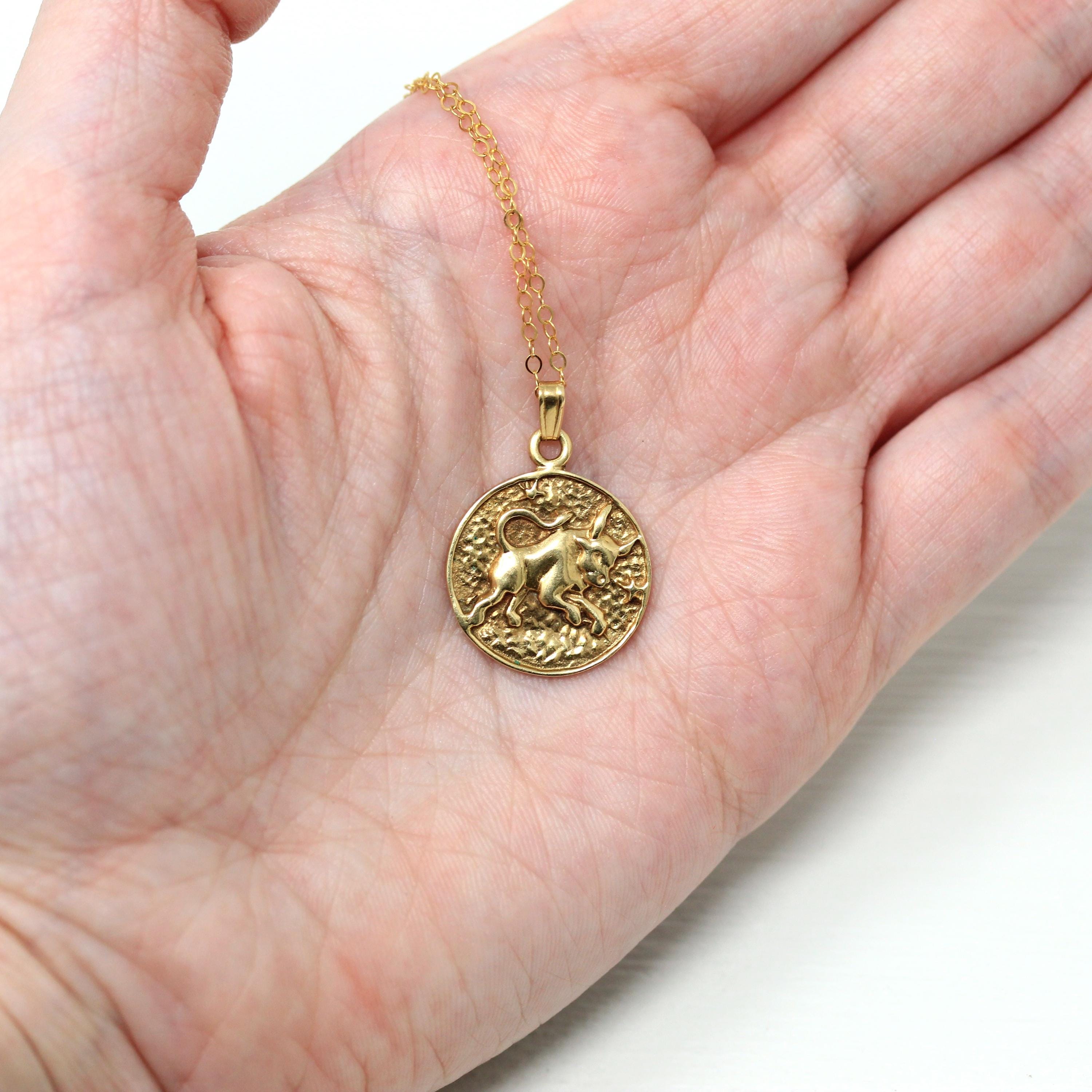 Vintage Taurus Charm - Retro 14k Yellow Gold Bull Astrological Sign Necklace Pendant - Circa 1970s Zodiac Celestial Earth Element Jewelry