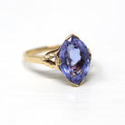 Violet Stone Ring - Retro 10k Yellow Gold Purple Blue Faceted Glass Stone - Vintage Circa 1940s Era Size 5 Statement Fine 40s Jewelry