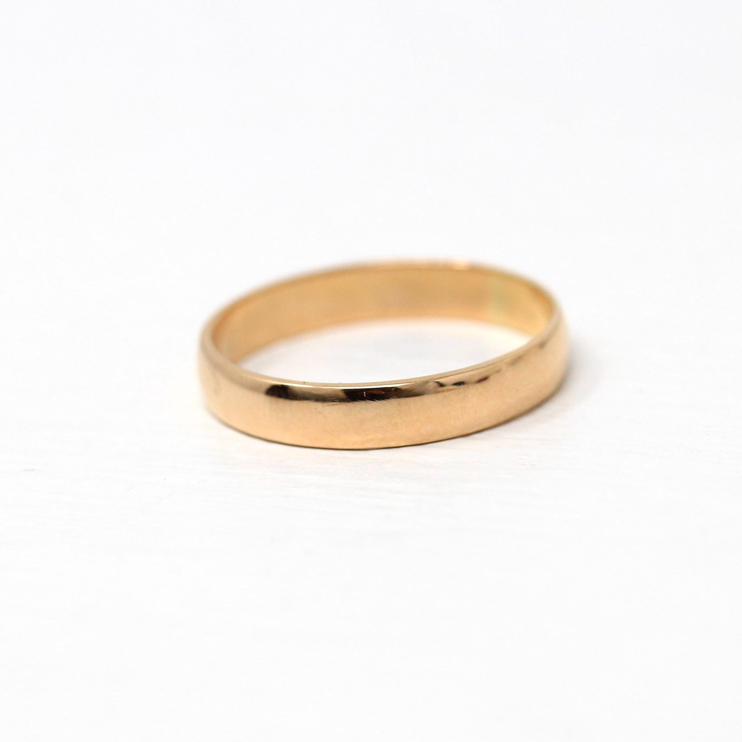 Antique Wedding Band - Edwardian 18k Rosy Yellow Gold Unadorned Plain Simple Classic - Circa 1900s Size 10 1/4 Stacking Unisex Fine Jewelry