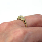 Vintage Diamond Ring - Retro 14k Yellow & White Gold Genuine .04 CTW Gem - Circa 1940s Size 6 1/2 Two Tone Engagement Fine Jewelry