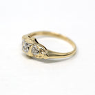 Vintage Diamond Ring - Retro 14k Yellow & White Gold Genuine .04 CTW Gem - Circa 1940s Size 6 1/2 Two Tone Engagement Fine Jewelry