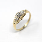 Vintage Diamond Ring - Retro 14k Yellow & White Gold Genuine .04 CTW Gem - Circa 1940s Size 6 1/2 Two Tone Engagement Fine Jewelry