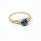 Genuine Blue Zircon Ring - Retro 14k 18k Yellow White Gold Round .63 CT Gemstone - Vintage Circa 1940s Era Size 5 1/4 Solitaire Fine Jewelry