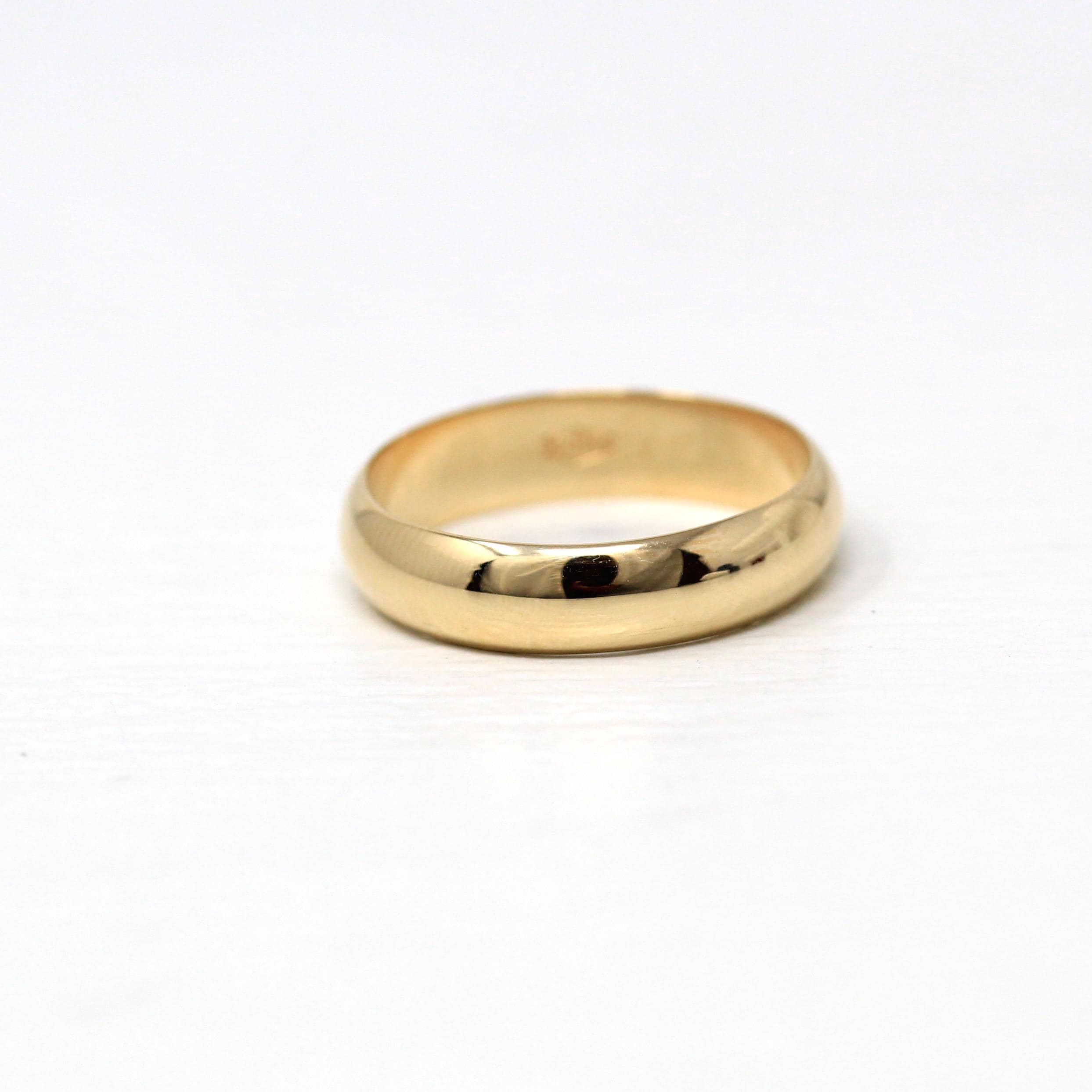 Antique Wedding Band - Edwardian 14k Yellow Gold Unadorned 5 mm Men's Ring - Vintage Early 1900s Size 9 3/4 Unisex Wedding Statement Jewelry