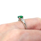 Vintage Emerald Ring - Mid Century Platinum Rectangular Cut .74 CT Green Gemstone - Vintage Circa 1950s Size 6 Oval Diamond Report Jewelry