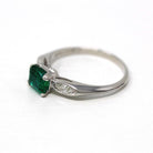 Vintage Emerald Ring - Mid Century Platinum Rectangular Cut .74 CT Green Gemstone - Vintage Circa 1950s Size 6 Oval Diamond Report Jewelry