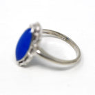 Mid Century Ring - Vintage 10k White Gold Genuine Blue Chalcedony Gemstone Statement - Circa 1950s Size 6 3/4 Marquise Gem Fine Jewelry