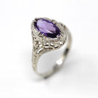 Vintage Amethyst Ring - Art Deco 14k White Gold 1.13 CT Gemstone Flower Filigree - Circa 1930s Era Size 6 3/4 February Fine 30s Jewelry