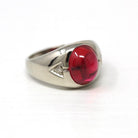 Created Ruby Ring - Mid Century 10k White Gold 7.68 ct Cabochon Cut Pink Stone - Vintage Circa 1950s Era Diamonds Fine Unisex Jewelry