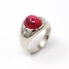 Created Ruby Ring - Mid Century 10k White Gold 7.68 ct Cabochon Cut Pink Stone - Vintage Circa 1950s Era Diamonds Fine Unisex Jewelry