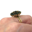 Green Tourmaline Ring - Retro 14k Yellow Gold Flower Cluster Statement - Vintage Circa 1970s Size 8 3/4 Green Gemstone Fine Jewelry