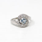 Mid Century Aquamarine Ring - Vintage 14k White Gold Genuine .37 CT Blue Gem - Circa 1950s Size 5 1/4 Alternative Engagement Fine Jewelry